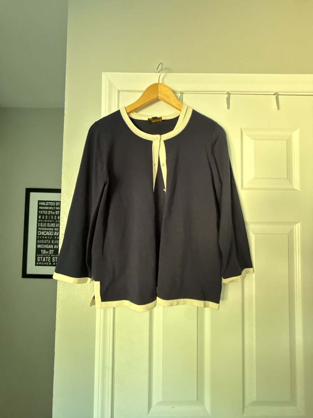 Pendleton Navy Blue and Cream Twin Set Cardigan with Matching Tank Shell